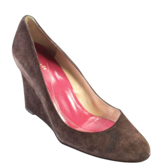 kate spade Shoes - Kate Spade Brown Suede Wedge Heels Almond Toe Classic Pumps Shoes Size 9